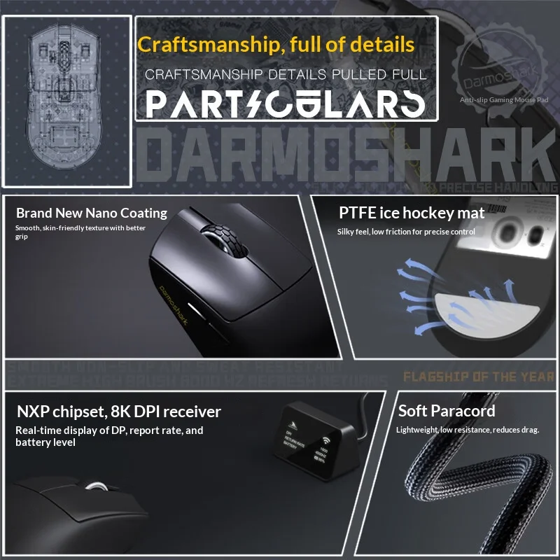 Darmoshark M9 Bluetooth Wireless Mouse PAW 3950 8K HZ with Digital