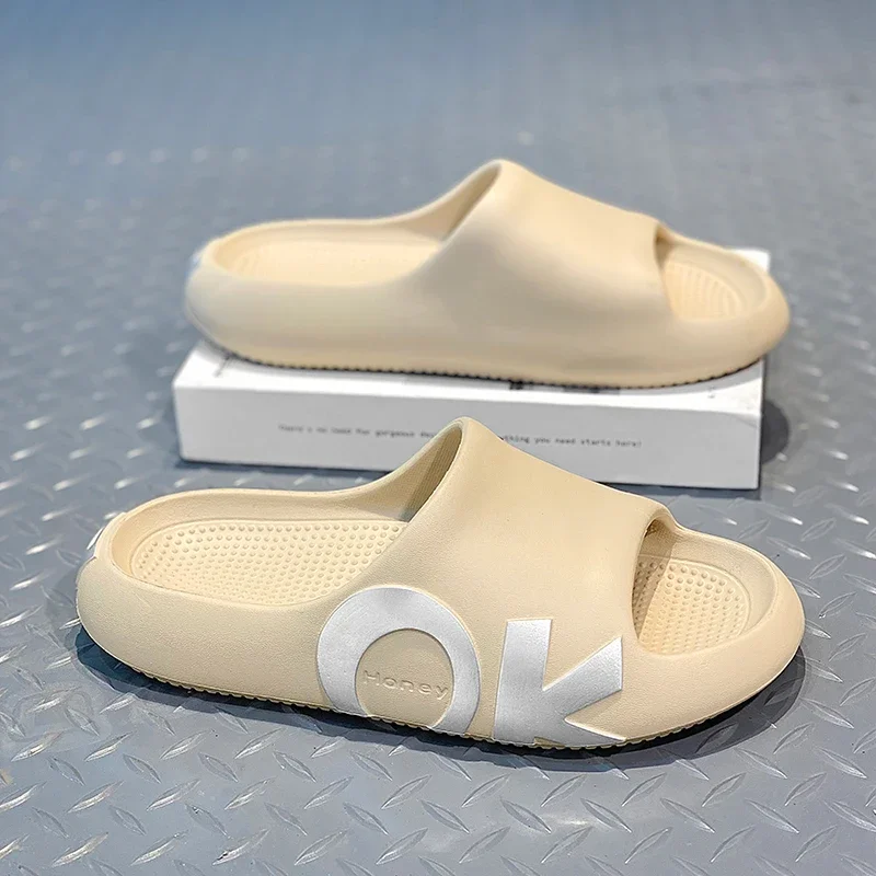 Thick Sole Summer Beach Slides Men’s Bathroom Anti-Slip Slipper Soft Sandals Fashion Soft Sole Flops Home Indoor Slippers Shoes