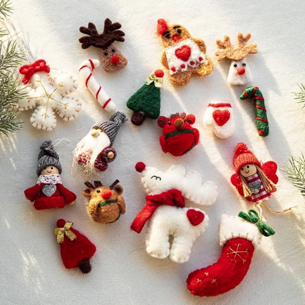 Red White Christmas Hanging Decoration Deer Snowflake Stocking Gingerbread Man Hanging Felt Pendants Party Supplies DIY