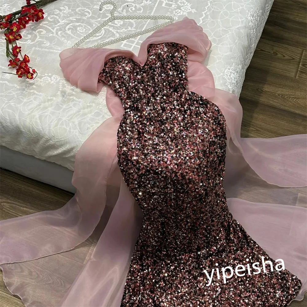 Customized Elegant Sparkle Off-the-shoulder A-line Evening Dress Formal Ocassion Gown  Satin vestidos de fiesta