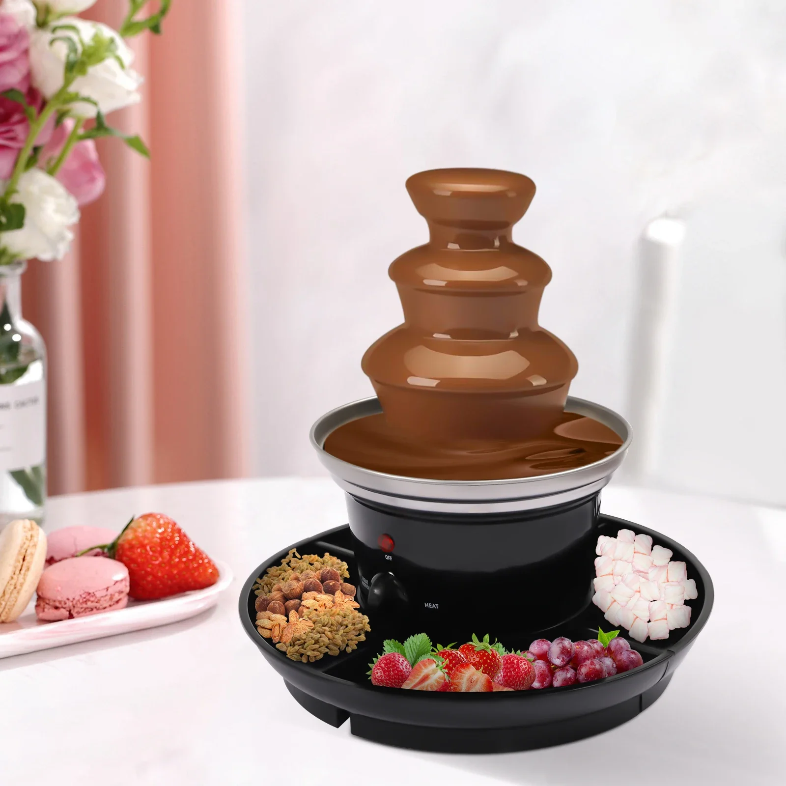 

3-tier electric chocolate fountain,stainless steel party fountain w/ fruit tray,ideal for birthday parties&wedding celebrations