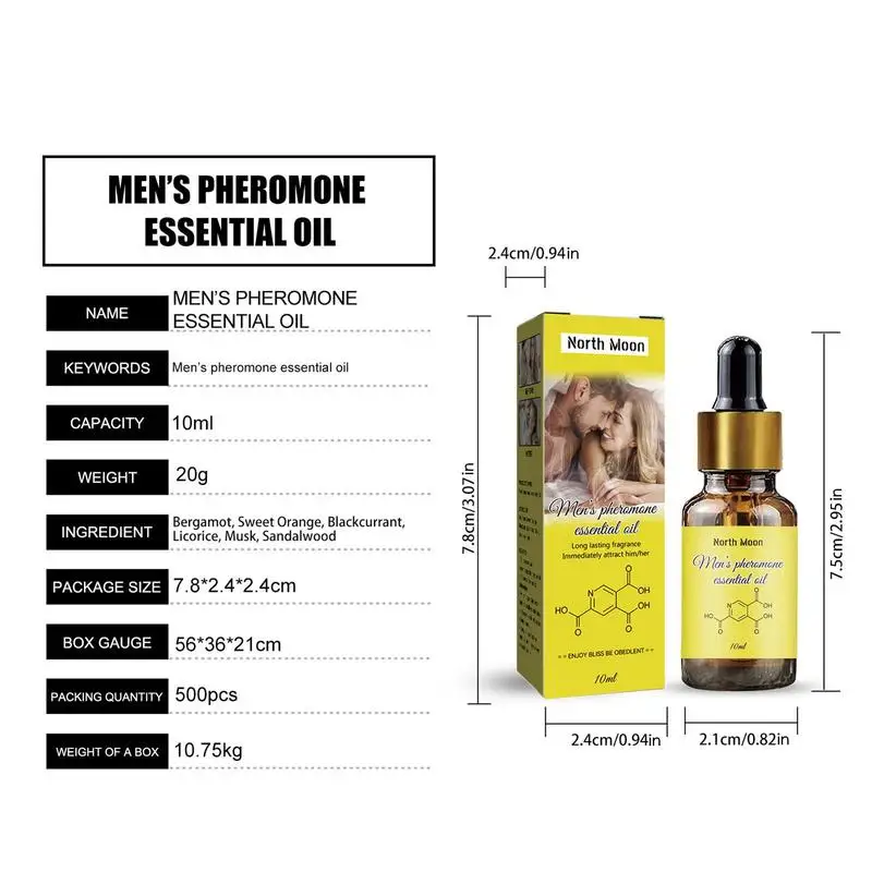 Óleo de perfume feromônico para homens e mulheres, duradouro, natural, refrescante fragrância corporal, óleo essencial, 10ml