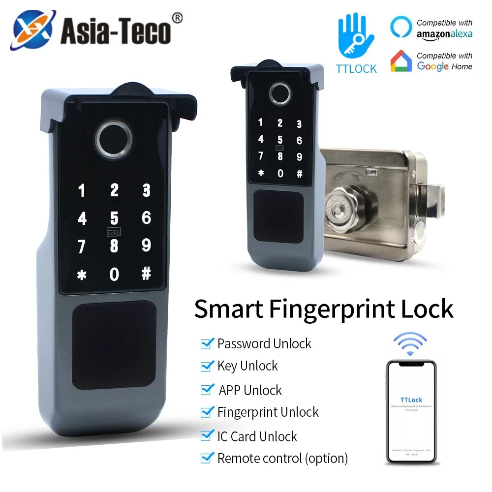 

TTLOCK App Fingerprint Smart Door Electronic Lock Outdoor IP65 Waterproof Gate Bluetooth Password IC Card Lock + Key with Alexa