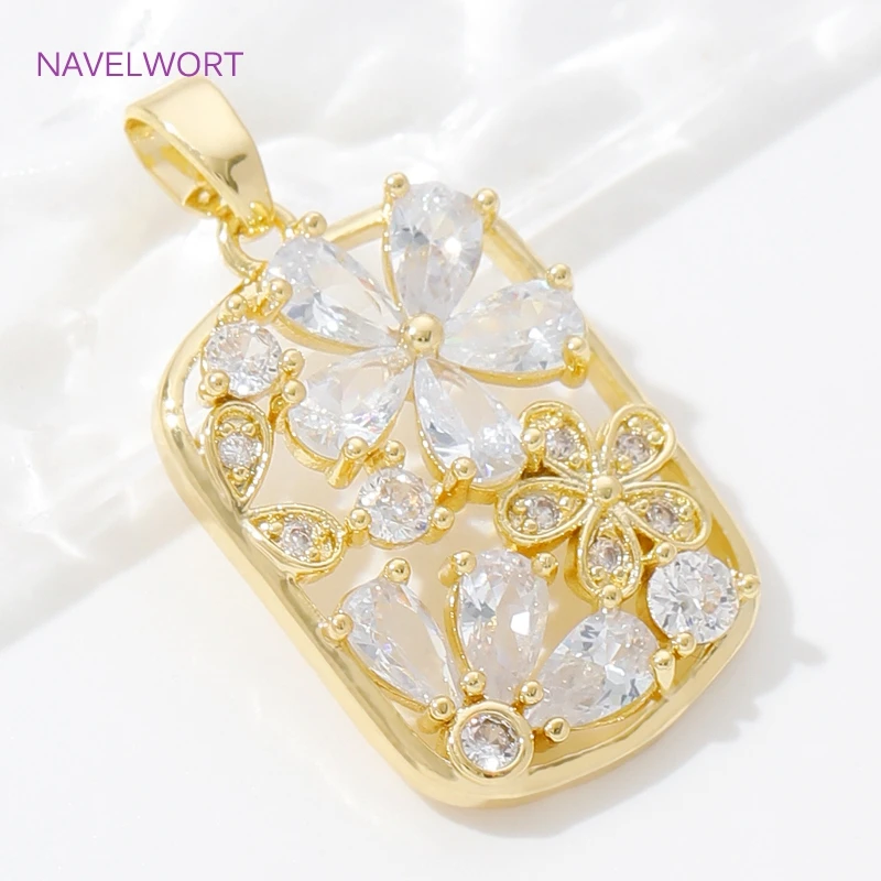 18K Gold Plated Brass Ballet Girl/Rectangular Flowers Charms Pendants For Necklace Jewelry Making DIY Accessories Wholesale