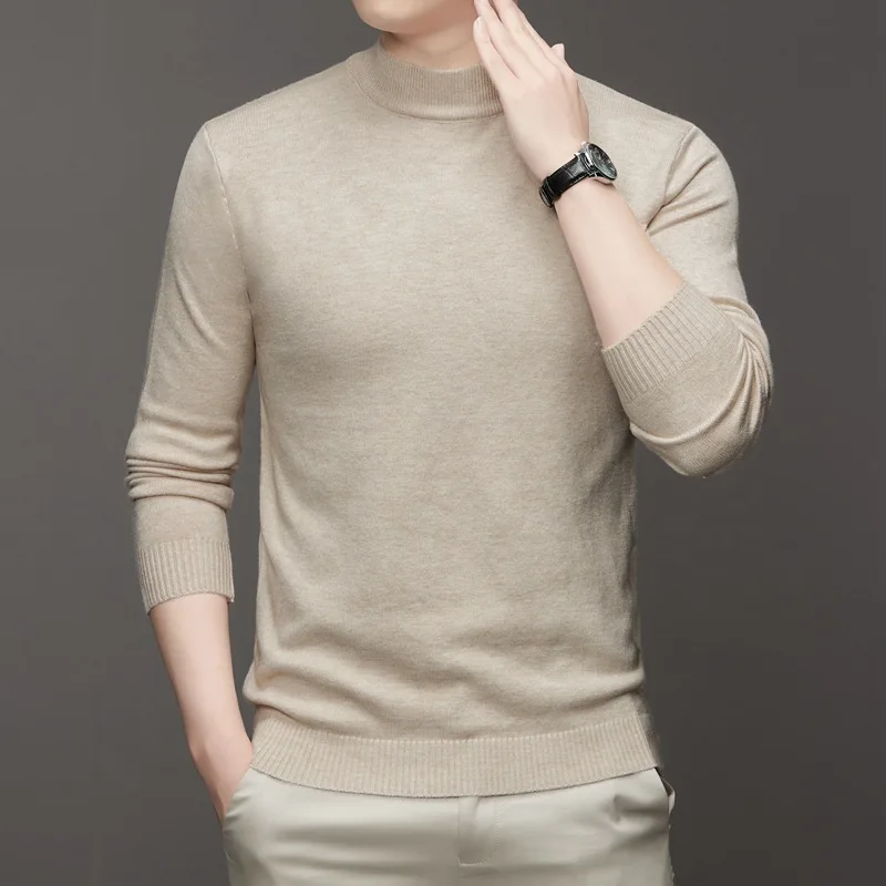 

Мужской вязаный свитер с высоким воротником, осень-зима, новый повседневный цветной супермягкий теплый базовый топ