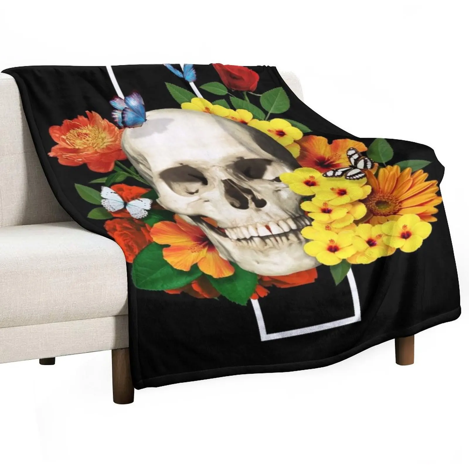 Whimsical Vibrant Flowery Skull Throw Blanket Blankets For Sofas Single Blankets