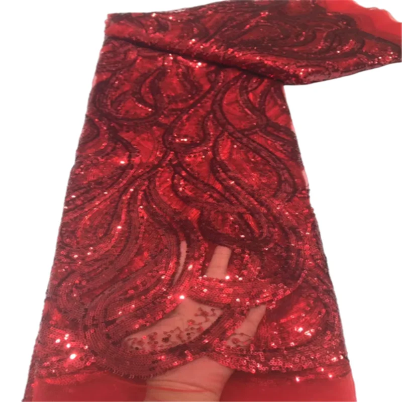 

African Lace Fabric 2022 High Quality wine red Sequins French Tulle Lace Fabric Nigerian Lace Fabric For Party Dress FFJ123