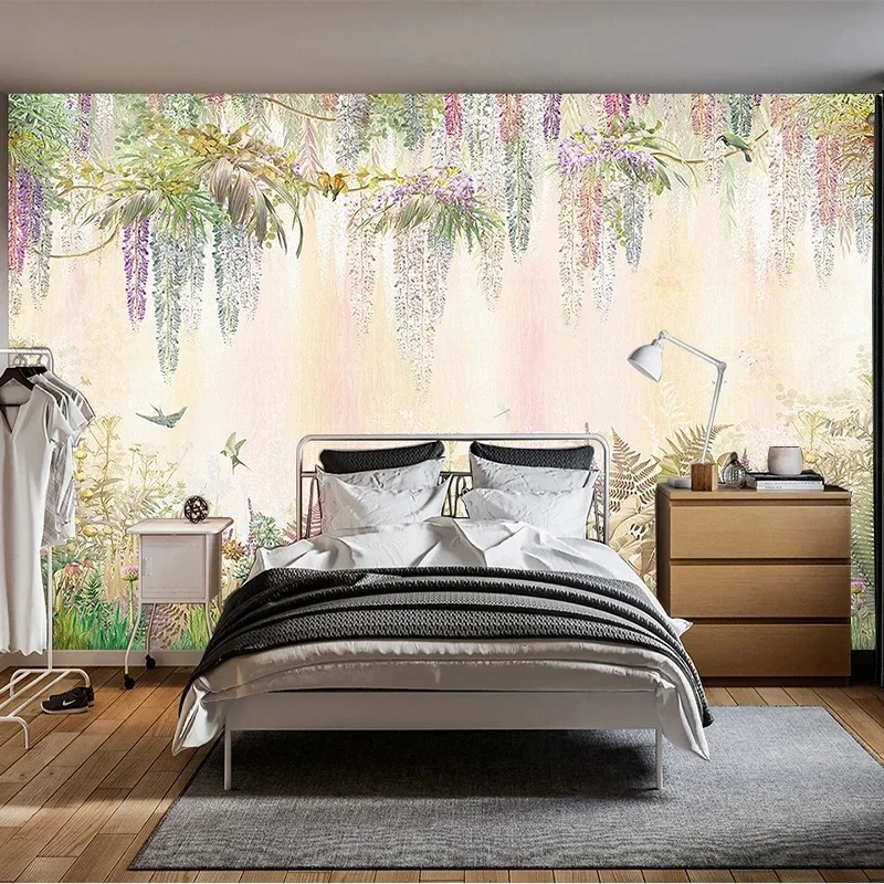 Custom 3D Wallpaper European Style Hand Painted Tropical Plants Flowers Birds Mural Living Room Background Wall Papel De Parede