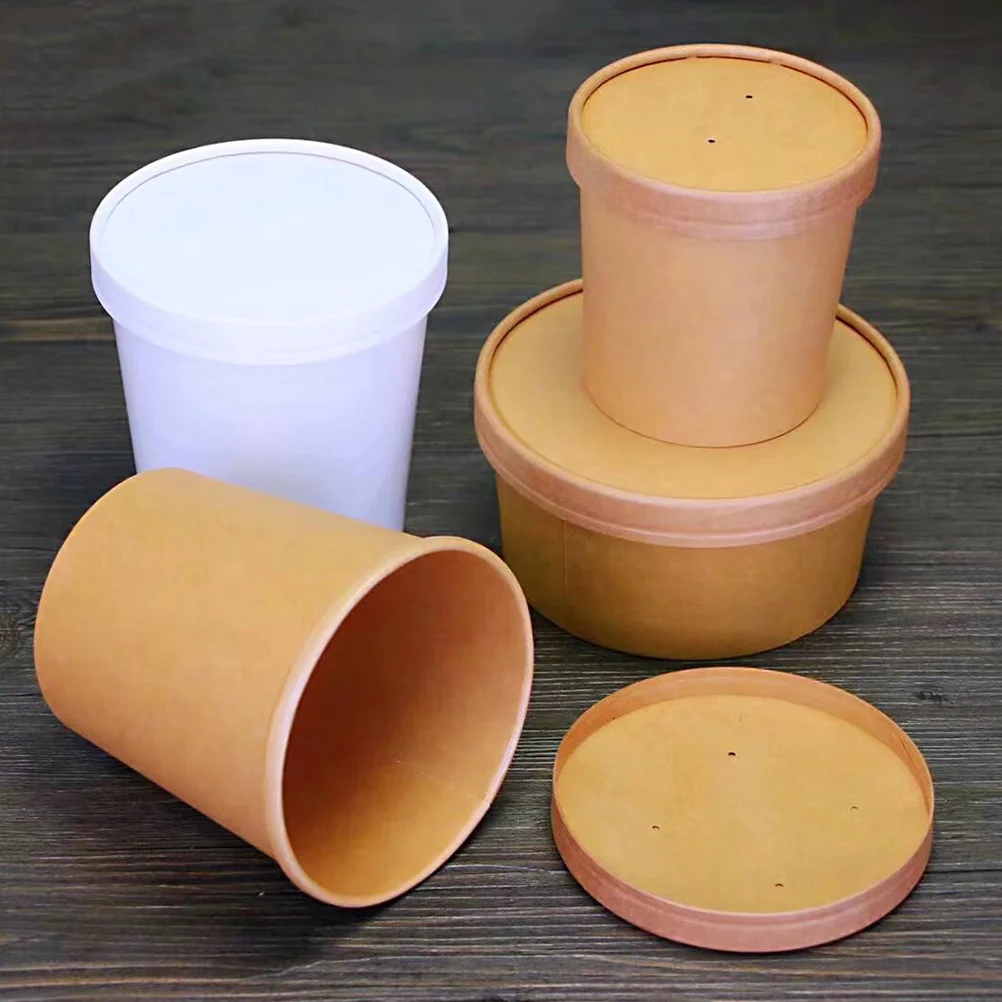 

50 pcs 12 Oz Kraft Paper Soup Cup Thickened Disposable Oil-Proof Food Container For Take-Out Dessert Ice Cream Cake Pie