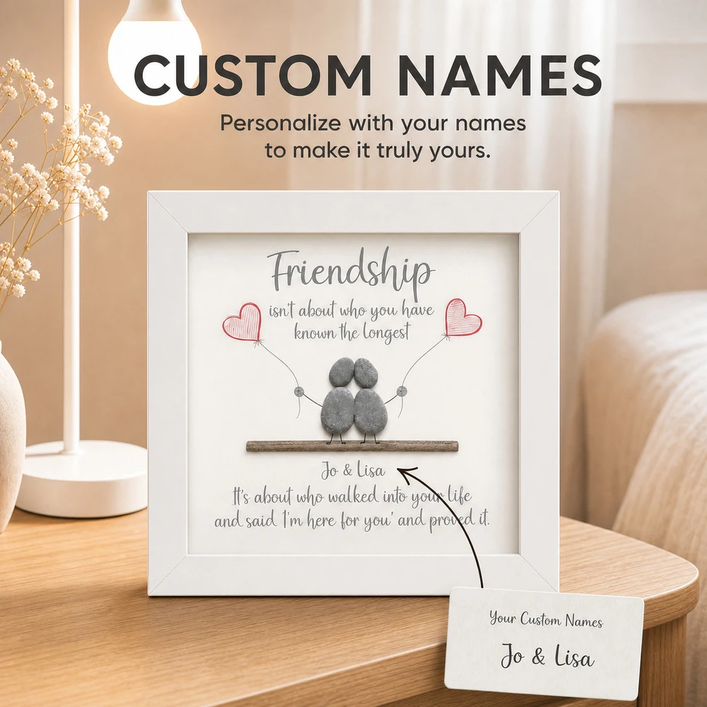 1pc Personalized Custom Names Friendship Pebble Art Shadow Box Frame,Friendship Day Gift,Desk,Shelf,Bedroom,Home Table Decor