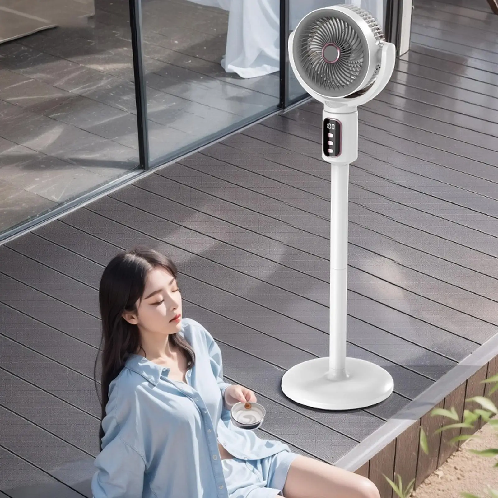 4000mah Digital Display Standing Fan 5-Speed Oscillating Floor Fan with Remote, Adjustable Height Quiet Cooling for Home Office