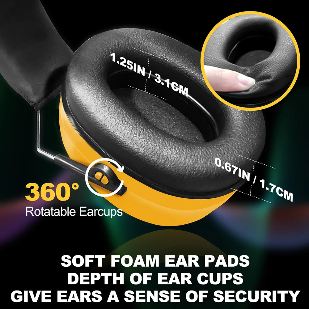 HOCAZOR Noise Reduction Earmuffs Hearing Protection Headphones NRR 28dB For Shooting Mowing Construction Woodworker Gun Range