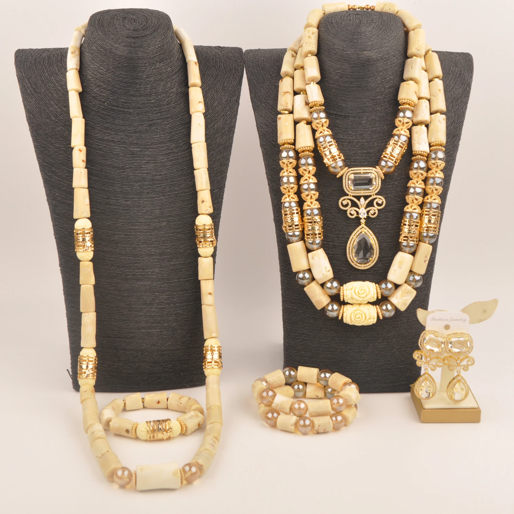 

Fashion African Jewellery Couple Necklaces White Coral Jewelry Sets for Nigerian Weddings