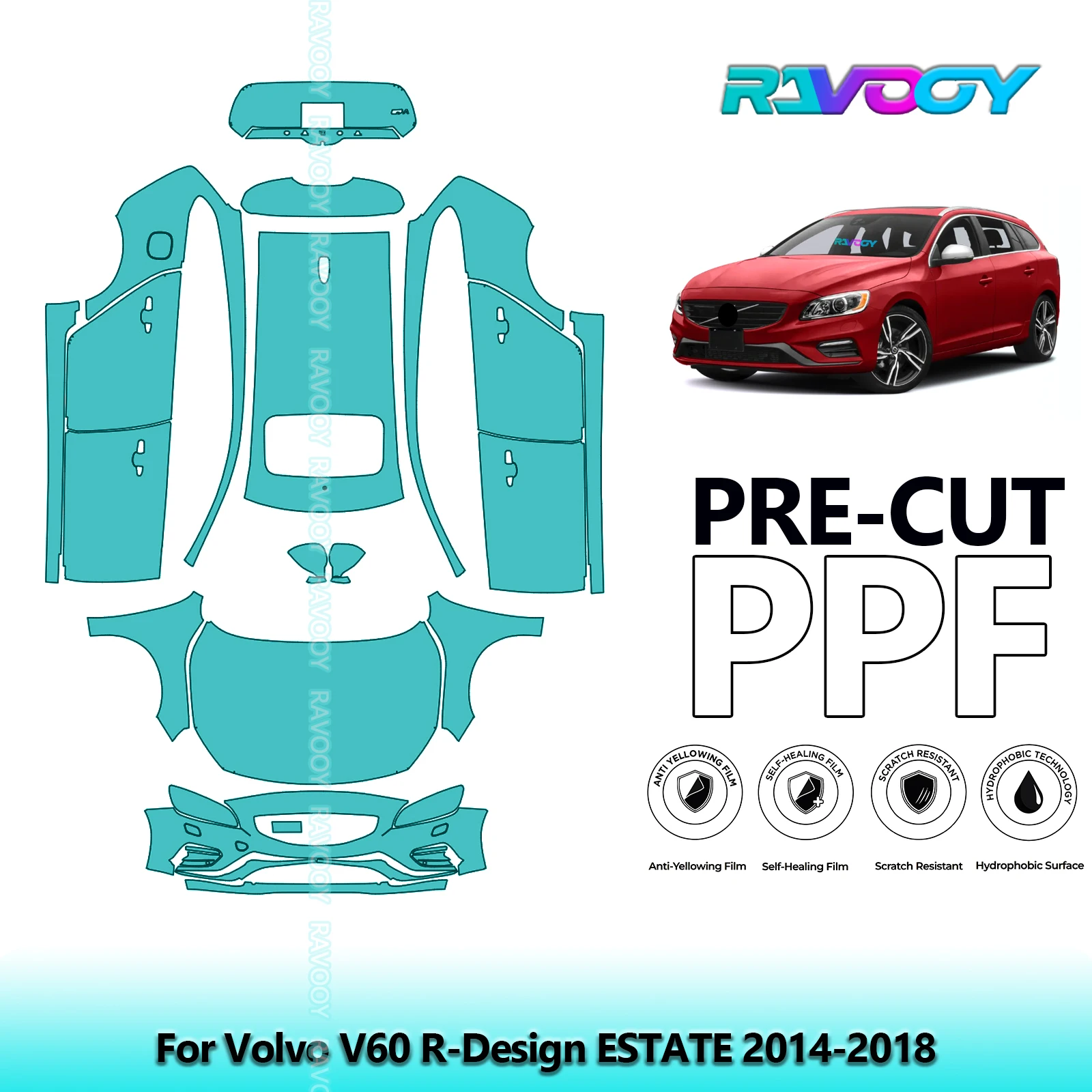 

Car Precut Paint Protection Film Full Vehicle Anti-scratch Exterior TPU PPF For Volvo V60 R-Design ESTATE 2014-2018