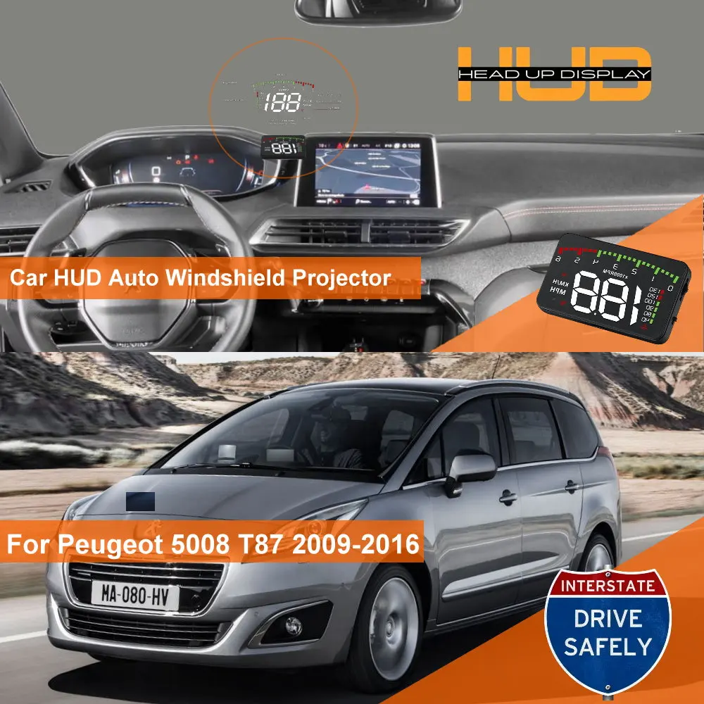Car HUD Head Up Display For Peugeot 5008 T87 2009-2016 P87 2017-2026 Auto Windshield Projector Accessories