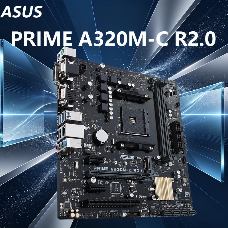 Placa-mãe AMD AM4 ASUS PRIME A320M-C R2.0 para CPU Ryzen 7 5800X3D 5800X 5600X 5500 3600 7ª 5ª 3ª Geração DDR4 Micro ATX