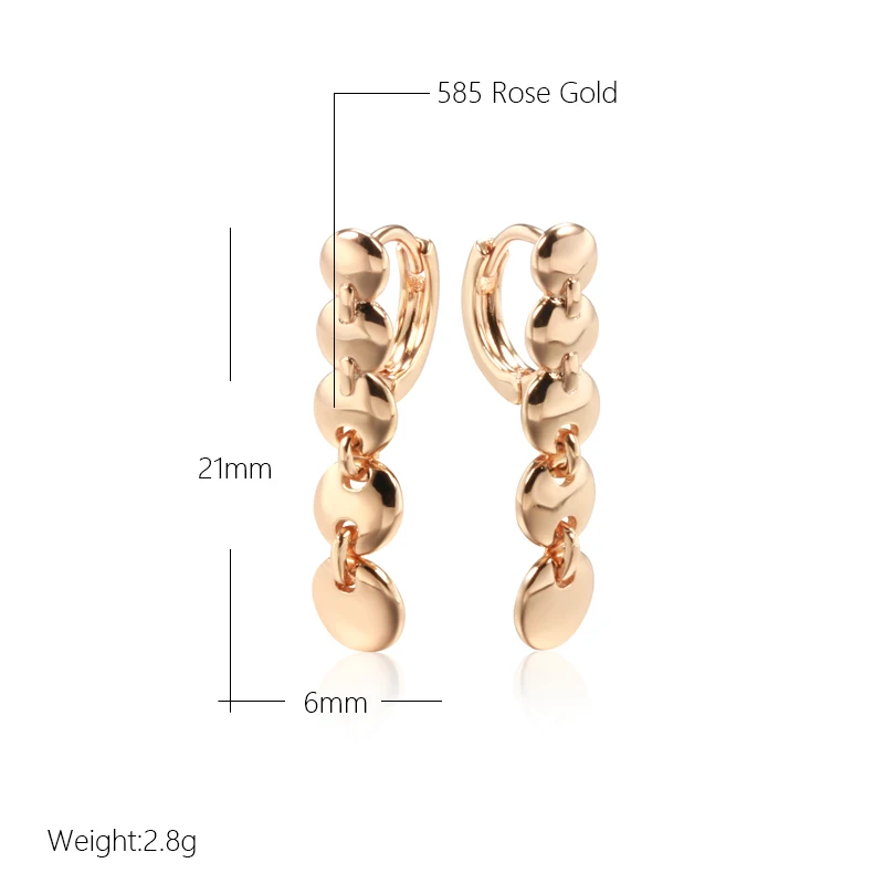Kinel Hot Fashion Glossy Dangle Earrings For Women 585 Rose Gold Color Simple Long Pendant Link High Quality Daily Fine Jewelry
