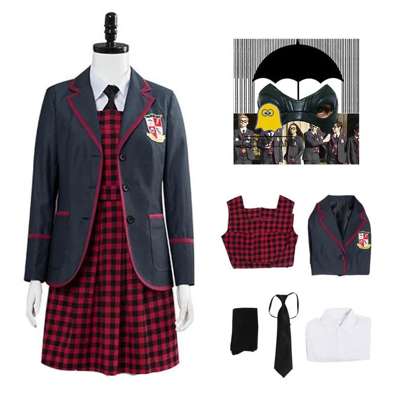 6 PCS The Umbrella Academy Girls School Uniform Vanya Allison Cosplay Costume Halloween Carnival Party Suits for Women Skirt Set