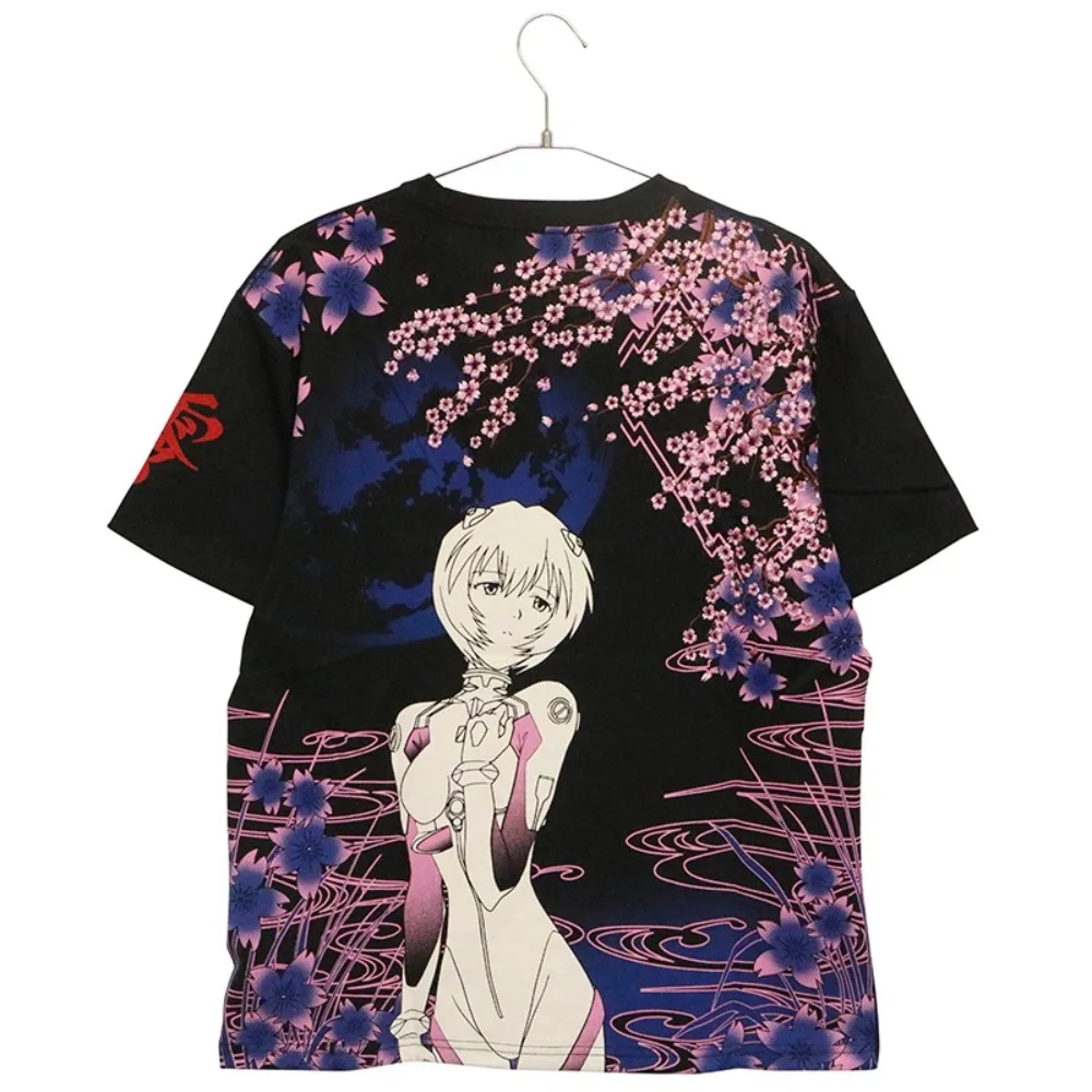 Casual 3D Printed T-shirt Featuring Asuka Ayanami From *Neon Genesis Evangelion* with Cherry Blossom and Full Moon Elements