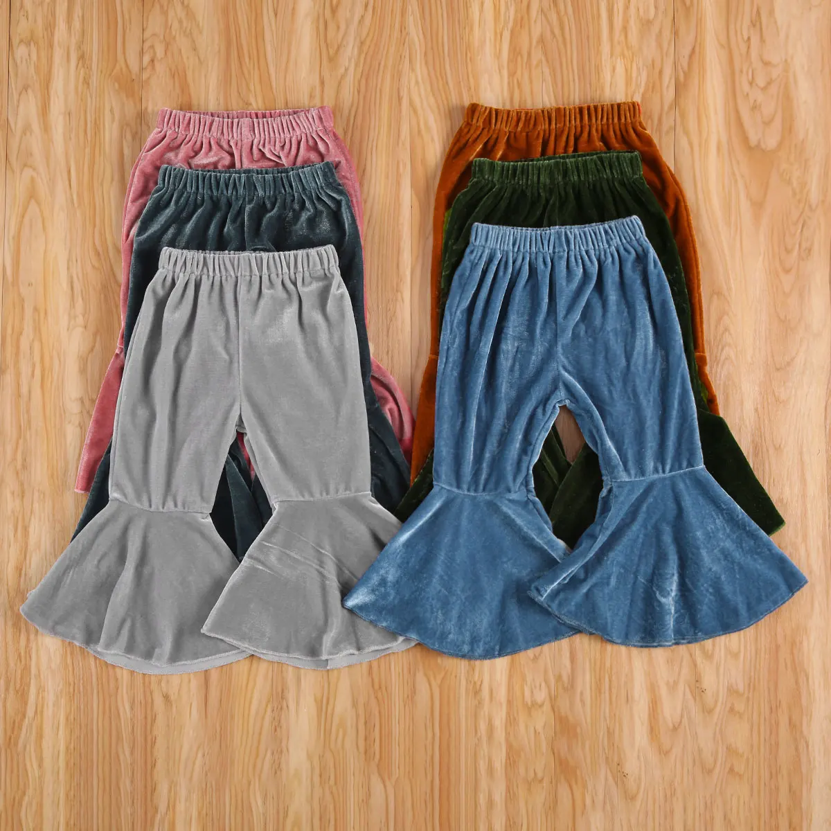 Lioraitiin 0-6Years Girls Velvet Bell-Bottoms Baby Children Long Flared Trousers Casual Elastic Waist Pants for Kids