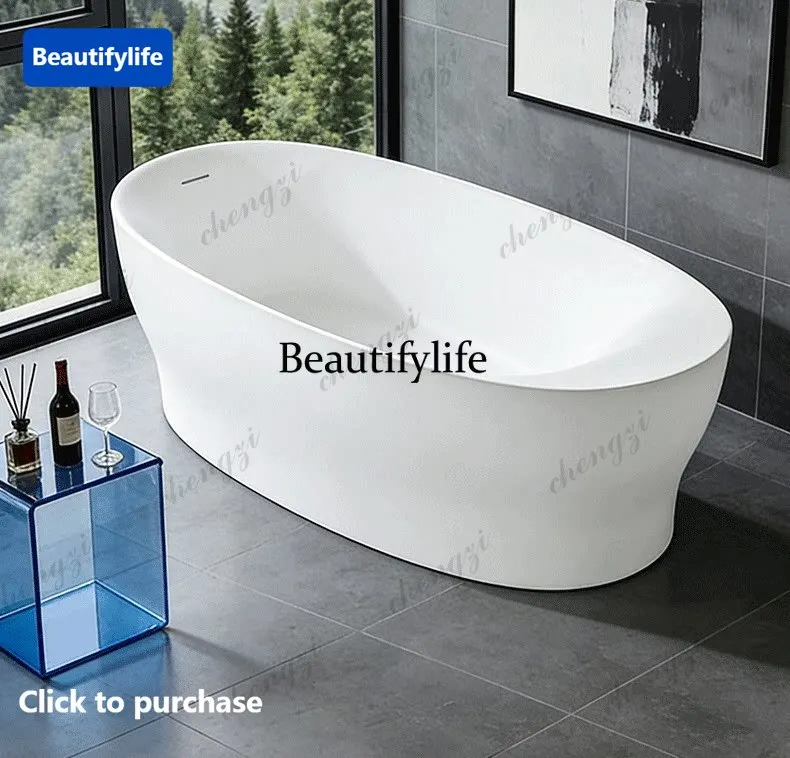 Independent artificial stone bathtub B & B integrated molding double household oval deep bubble bathtub