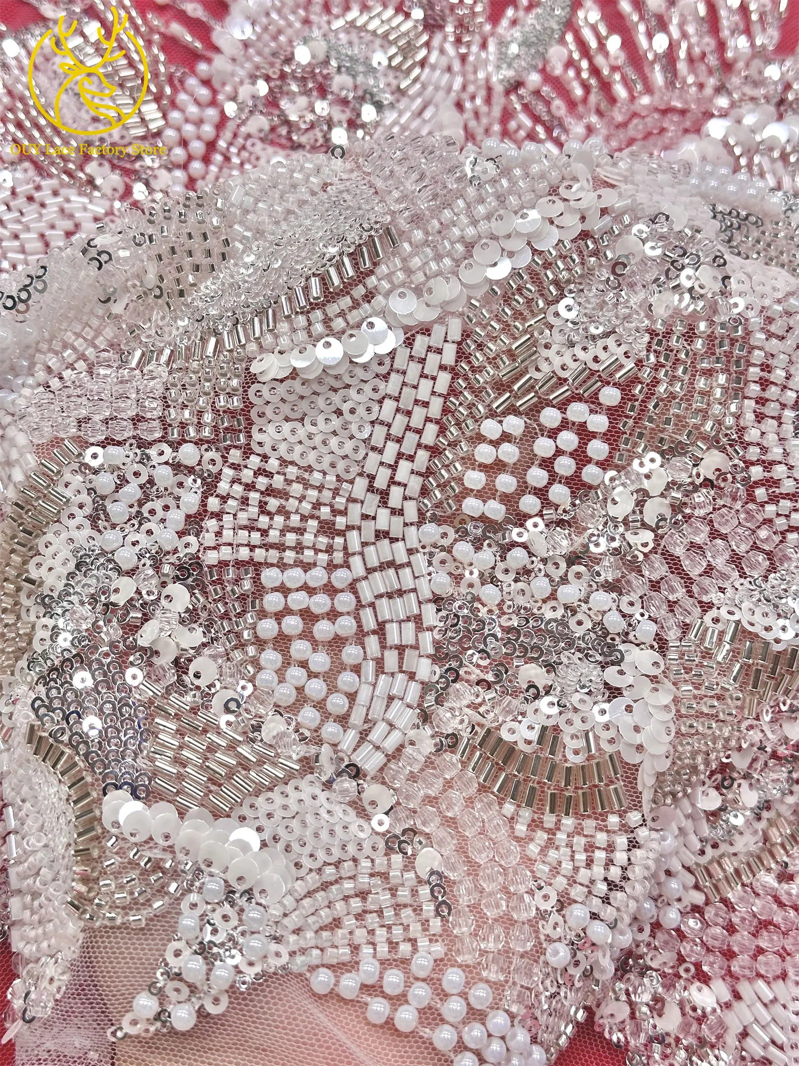 Hochwertiger nigerianischer bestickter Perlen-Spitzenstoff 2026 – Neuer Stil, afrikanische Pailletten-Mesh-Spitze, ideal zum Nähen von Hochzeitskleidern – Detail 12