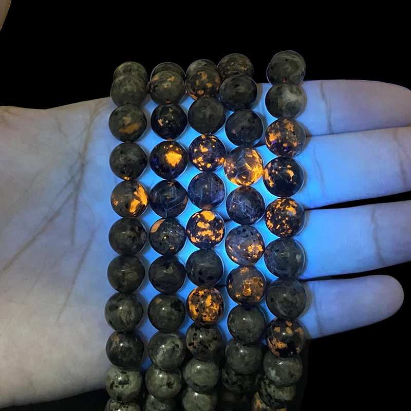 Round Flame Natural Stone Beads Yooperlite Fire Sodalite Loose Spacer for Jewelry Making DIY Bracelets Necklace