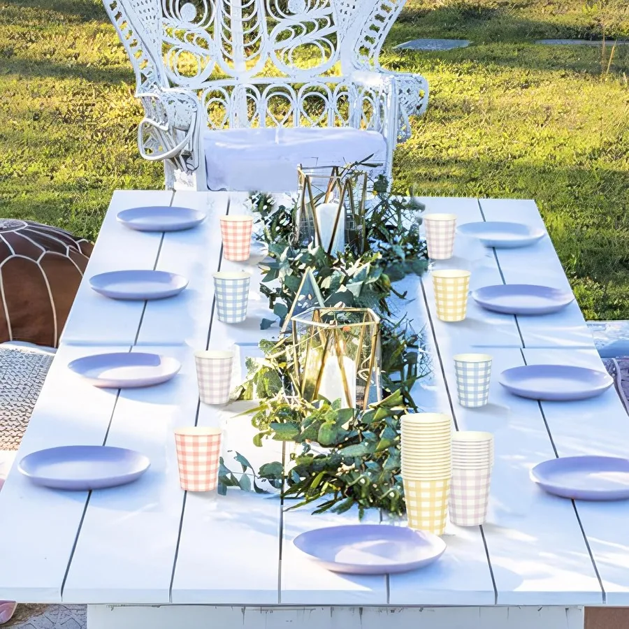 120 قطعة 9 أوقية أكواب الشرب الورقية للحفلات القماش القطني 4 ألوان أكواب ورقية منقوشة للاستعمال مرة واحدة أكواب مربعة لتزيين أعياد الميلاد وحفلات الزفاف