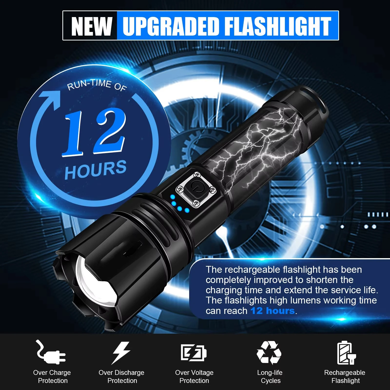 Flashlight High Lumens Rechargeable, 950000 Lumen Led Flashlights XHP70.2 USB Super Bright Flash Light Battery Powered