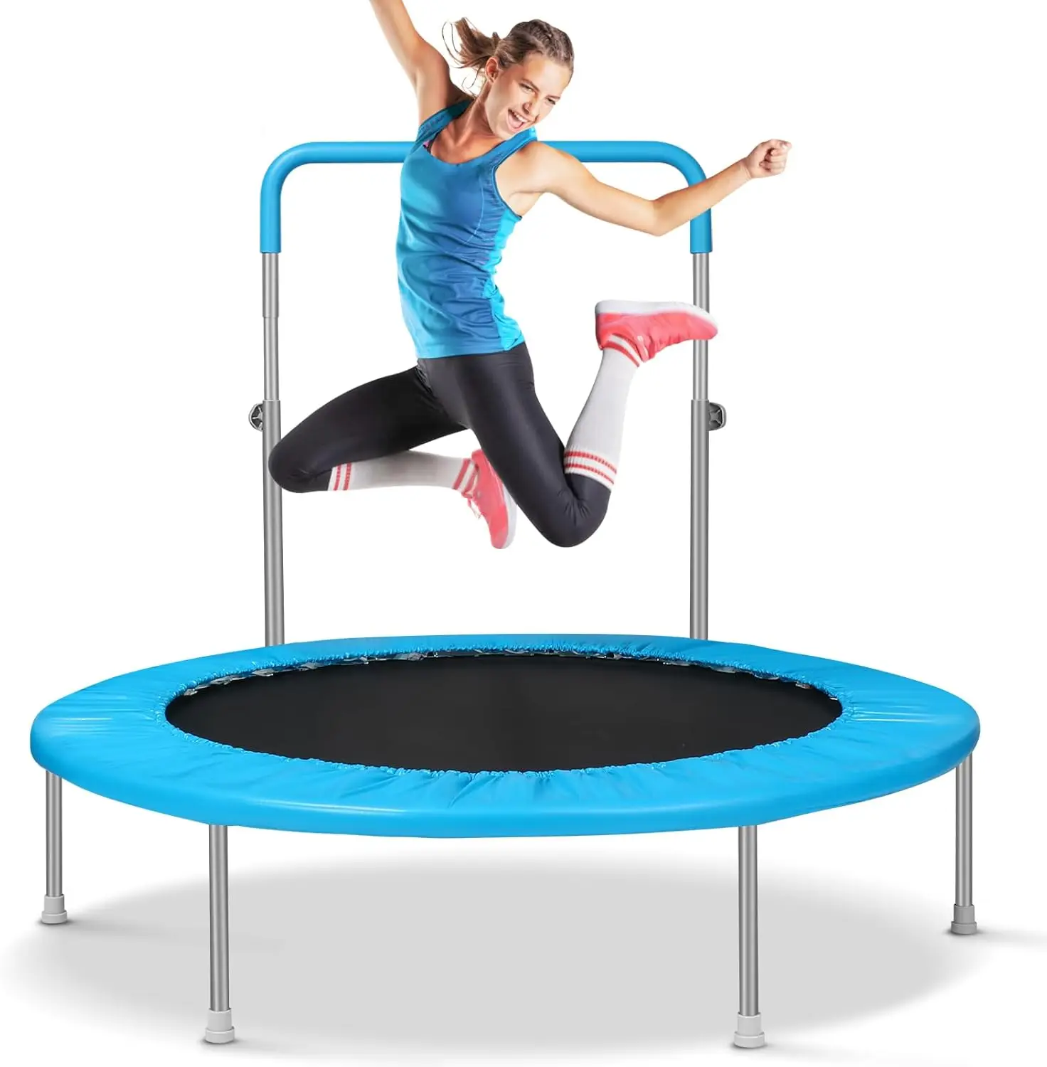 

48" Rebounder Trampoline for Adults with Adjustable Bar, Mini Fitness Trampoline for Adults and Kids, Small Exercise Tramp