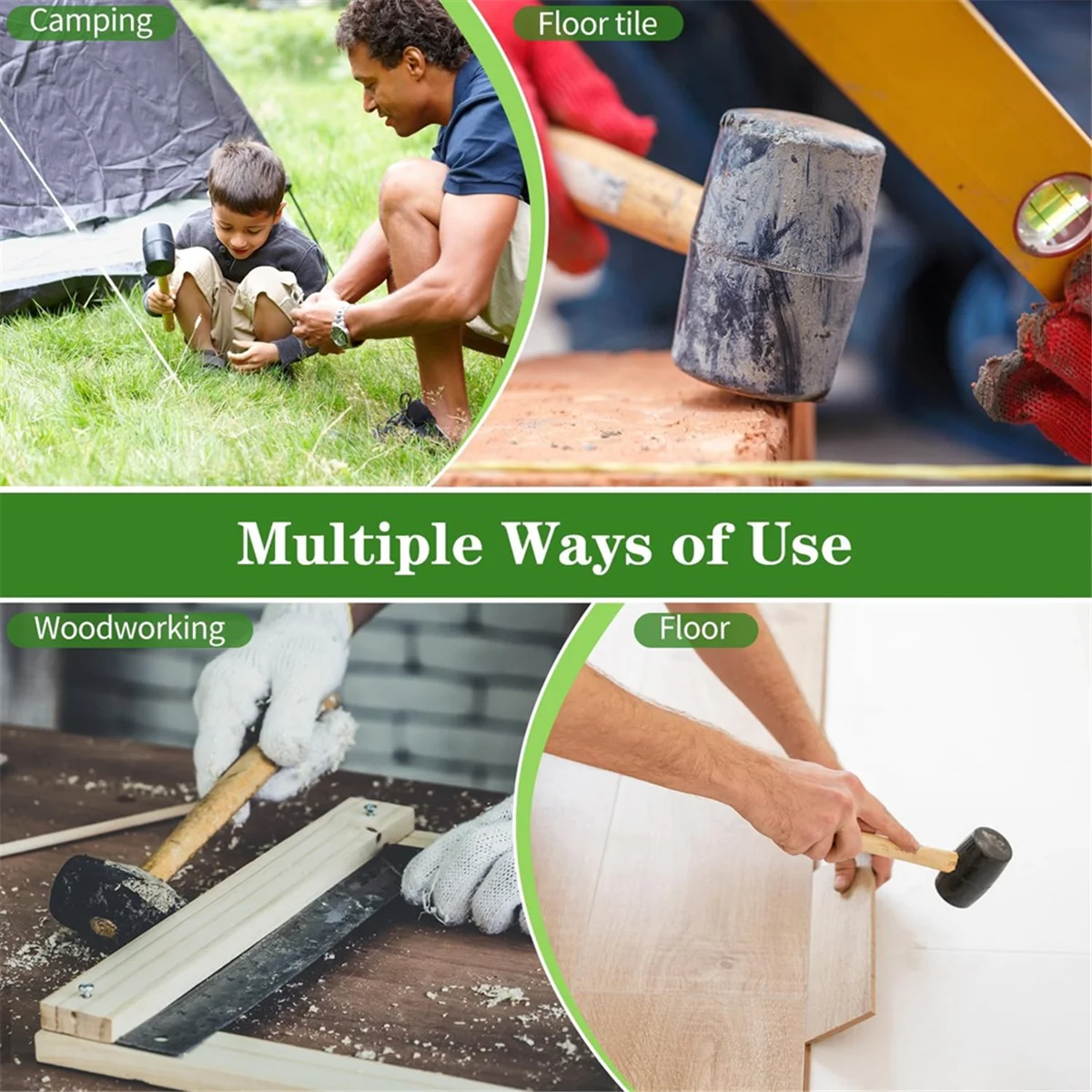 طقم مطرقة مكون من قطعتين، مطرقة مطاطية ناعمة على الوجهين للأرضيات والنجارة وإصلاح الأثاث