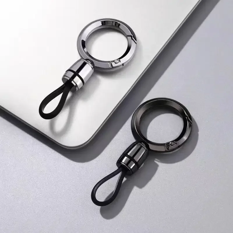 Men's Stylish Metal Car Keychain, High End Waist Hook Key Chain with Anti-Lost Leather Rope & Key Ring for Key Organization