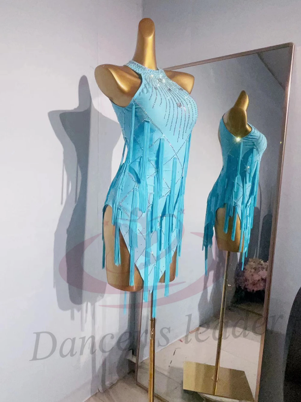 Vestido de dança latina adulto e infantil ab pedra high-end personalizado sem mangas borla vestido floral cha cha tango roupas femininas