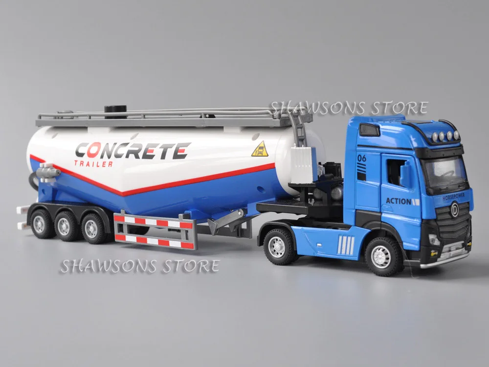 1:50 Diecast Model Truck Toy Tractor With Concrete Mixer Semi Trailer Spray Water Miniature Replica