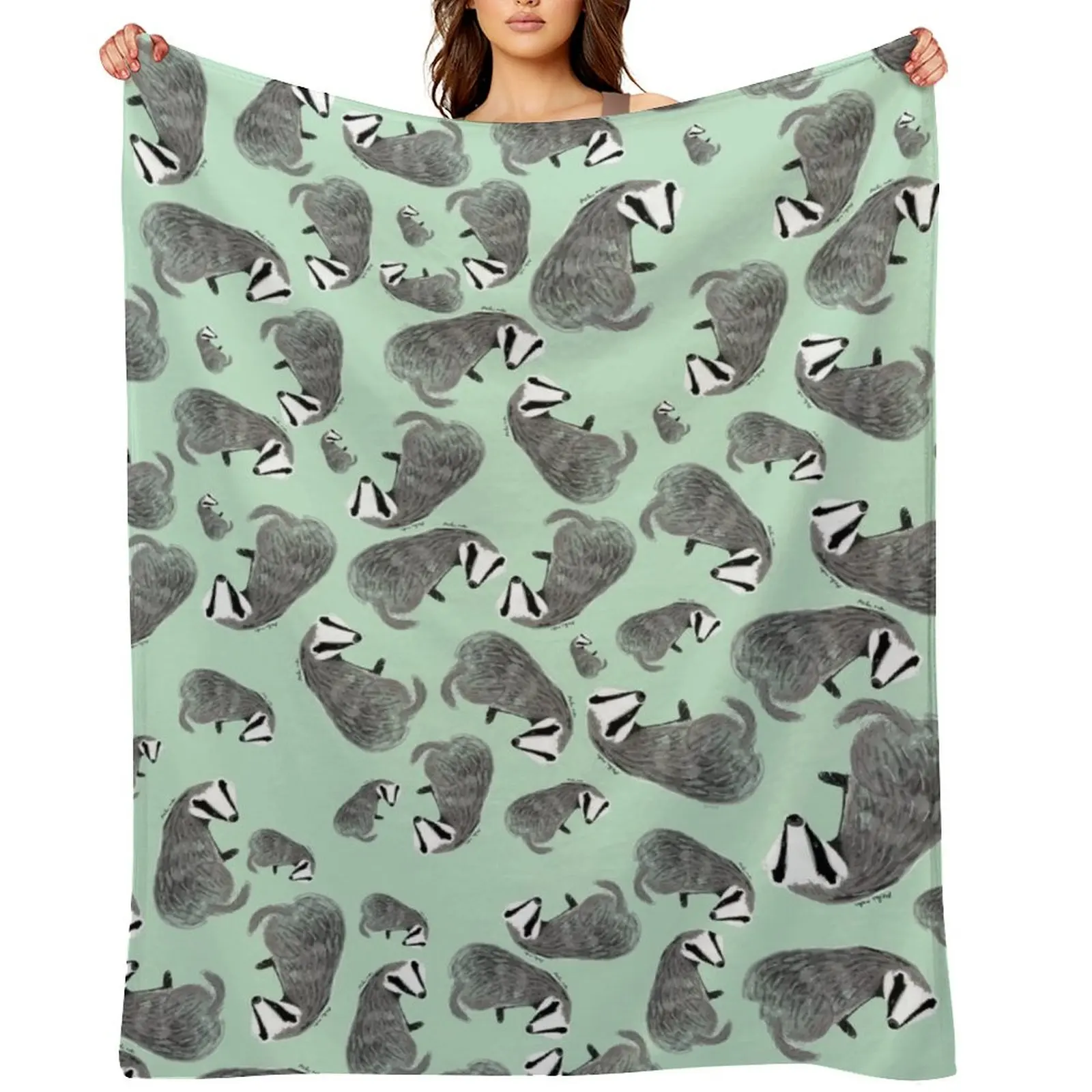

European Badger pattern Throw Blanket Hairy Travel warm winter Thermals For Travel Blankets