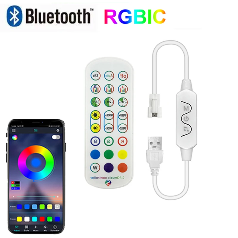 5V 3 Pin RGBIC Led Controller Bluetooth Smart Controler Music Sync RGBIC Led Lights Controller Smart Remote Control USB