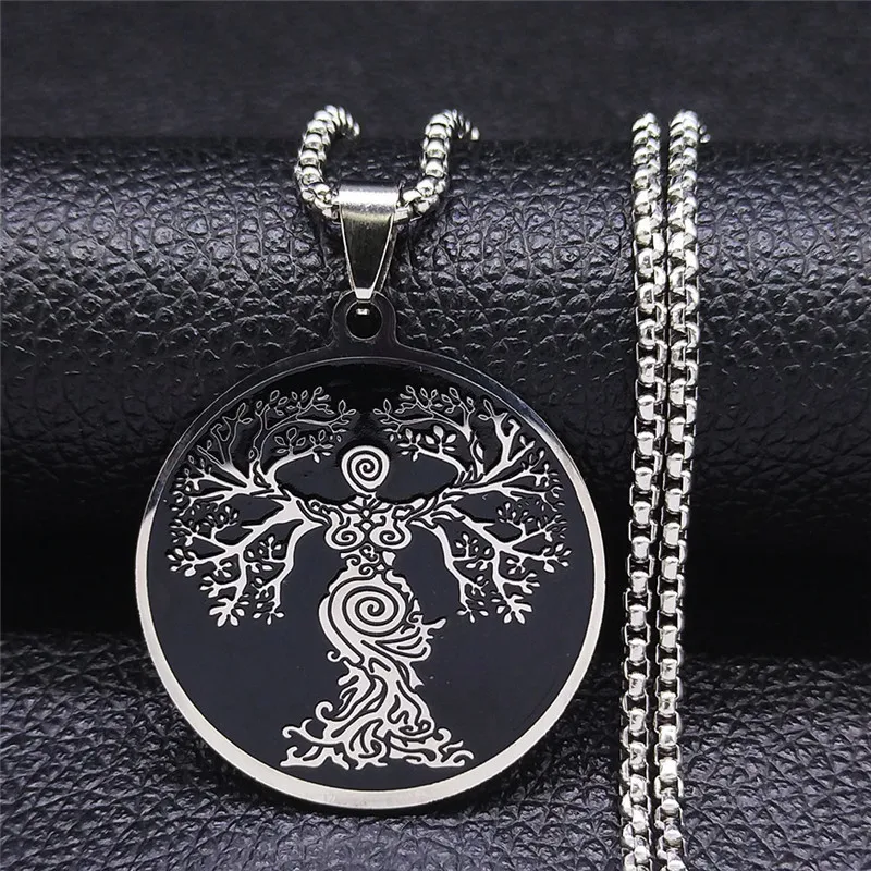 Bohemia Style Circular Annual Rings Tree of Life Chain Necklace for Women Men Stainless Steel Amulet Gift Jewelry