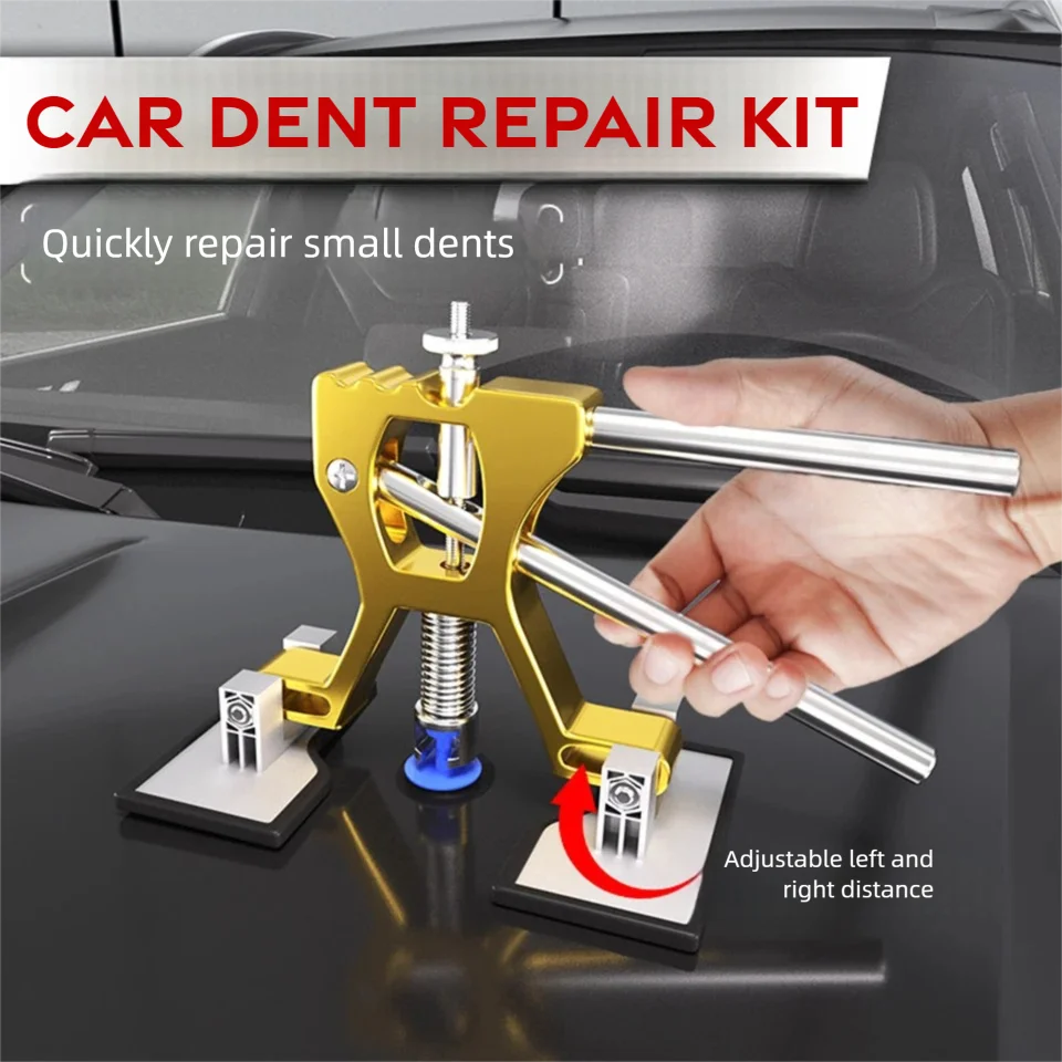 PDR Hammer & Tongs Dent Puller Kit, Chrome Plated Car Dent Removal Tool with Slide Hammer & Glue Tabs, Auto Body Panel Repair MK