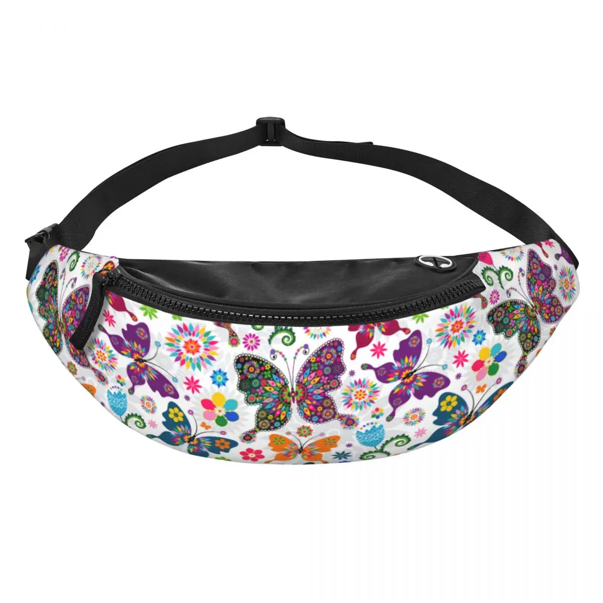 Custom Colorful Butterflies And Flowers Fanny Pack for Women Men Butterfly Crossbody Waist Bag Cycling Camping Phone Money Pouch