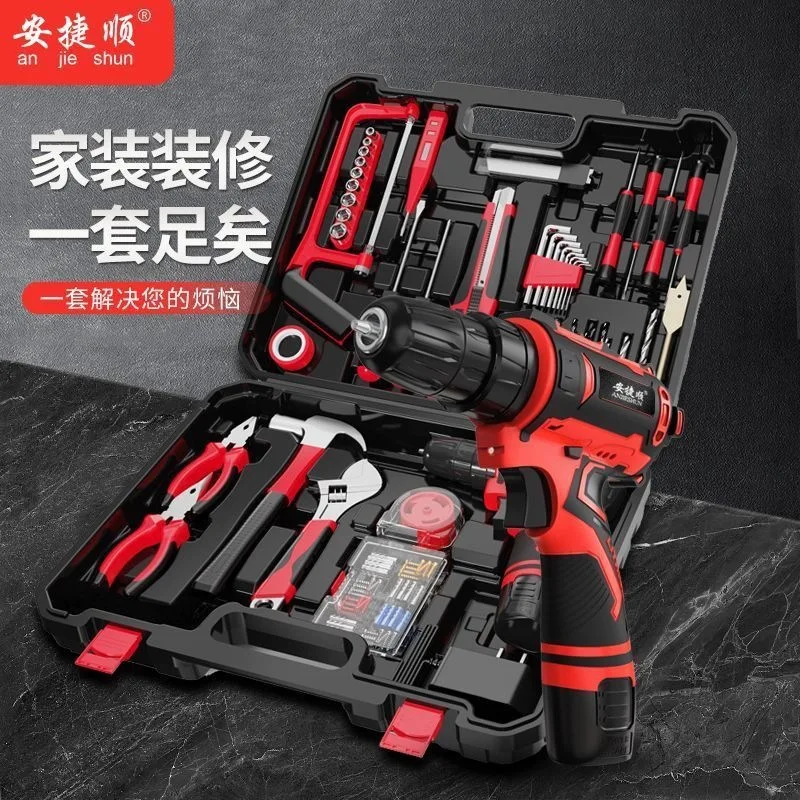 Cordless Drill and Hand Tool Set for Home Repair with Screwdriver Bits, Wrench and Storage Case for Furniture Assembly and