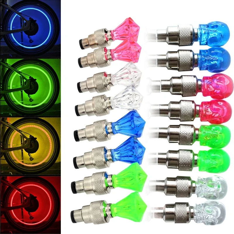 2pcs Bike Car Motorcycle Wheel Tire Tyre Valve Cap Flash Led Light Spoke Flashing Lamp Cycling Motorbike Auto Accesorios