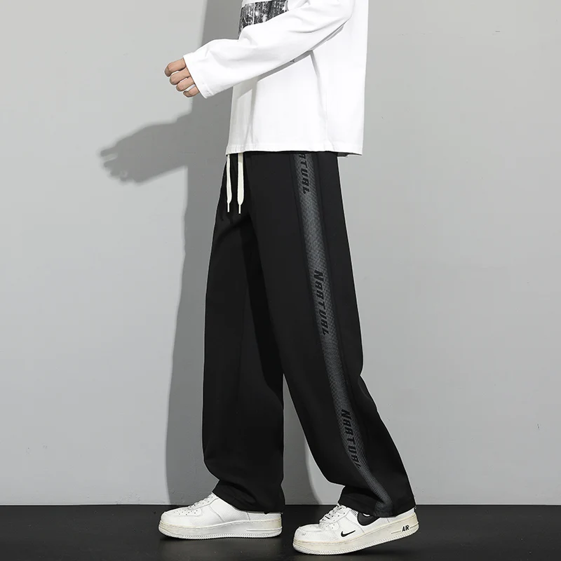 

Teenagers Winter Thiened Fce Lined Wide Leg Casual Pants American Sle Floor Length Trousers for Boys Straight Cut Pants