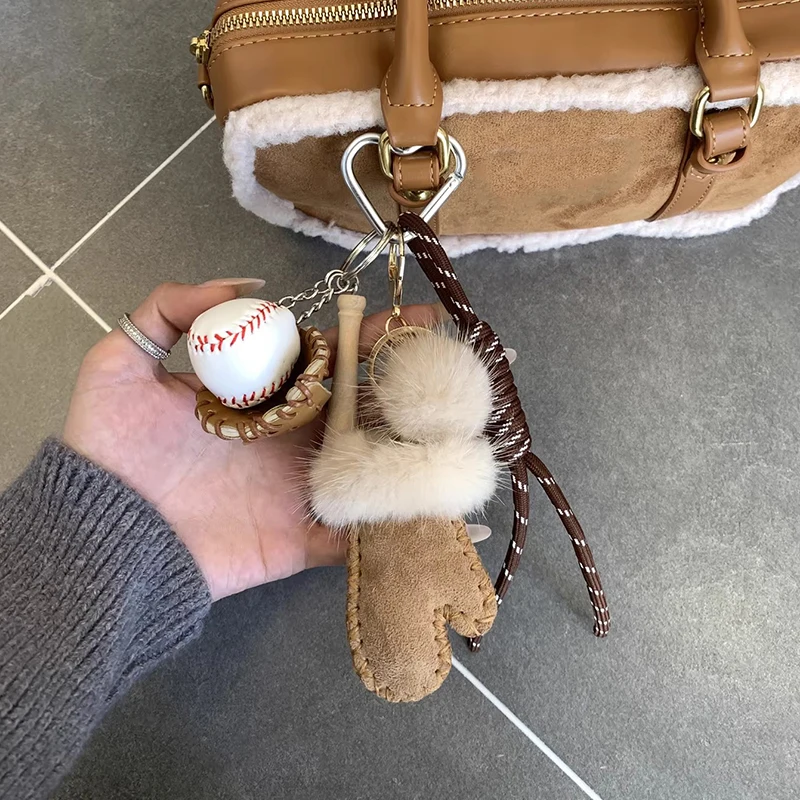 New Baseball Keychain Women Fashion Accessories Mobile Phone Bag Pendant Mitten Girls Key Ring