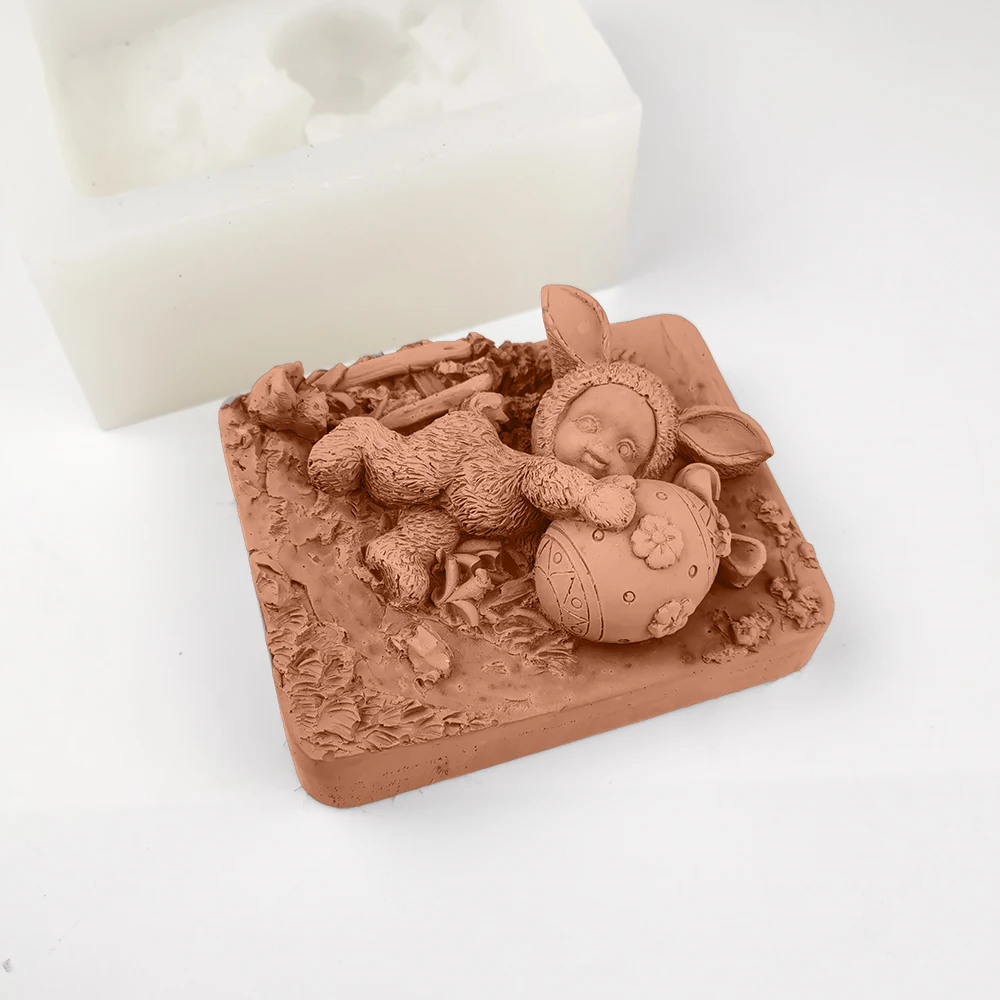 

TS0168 PRZY Easter Soap Mold Flower Easter Baby Holding Egg Moulds Baby Mold Mold Silicone Clay Resin Moulds
