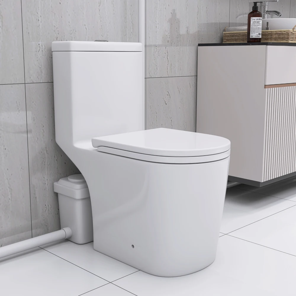 Upflush Toilet For Basement, 600W Macerating Toilet System With Powerful Dual Flush, Elongated 17.25 ADA Comfort, Soft-C