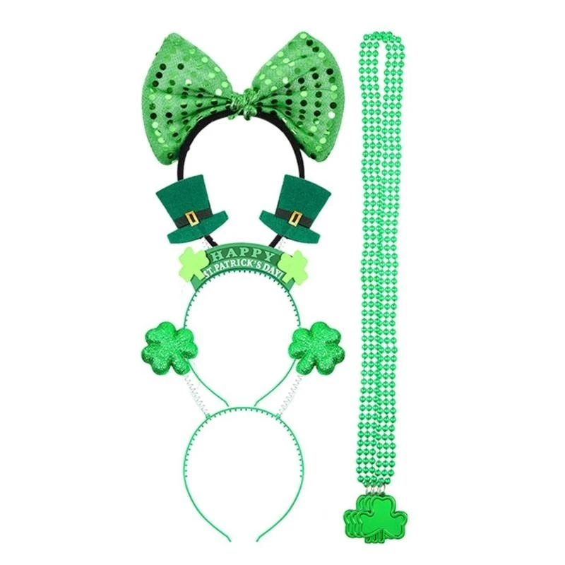 39BC Elegant Prom Party Shamrock Hairband with Bangles&Necklace&Glasses for Lady