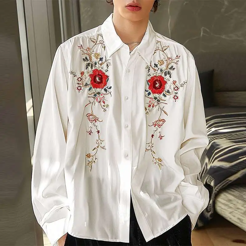 

INCERUN Men Shirt Flower Printing Lapel Long Sleeve Button Casual Men Clothing Streetwear Loose 2024 Fashion Male Shirts S-5XL