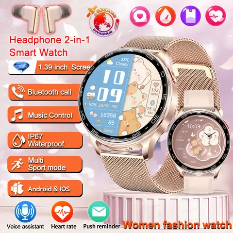 Ny hörlurar Smartklocka 2 i 1 för Android iOS med TWS Bluetooth-hörlurar Puls Blodsyre Sport Smartklocka Kvinnor Man 8 best sales vo2 - №7