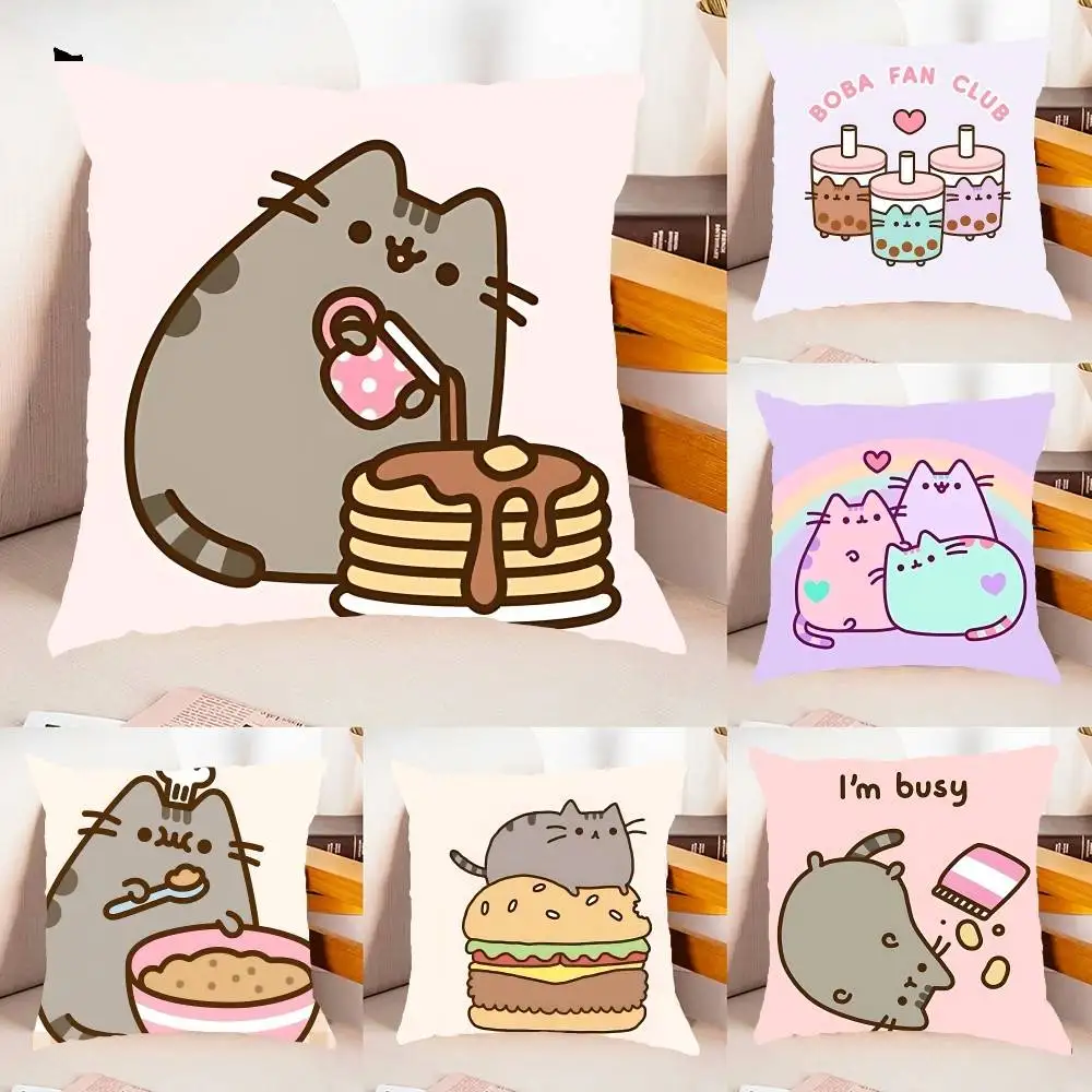 

Kawaii I-P-Pusheens Pillow Case Throw Pillow Cover Nordic Vintage Style Cushion Covers Home Living Room Sofa Couch Seat Decor