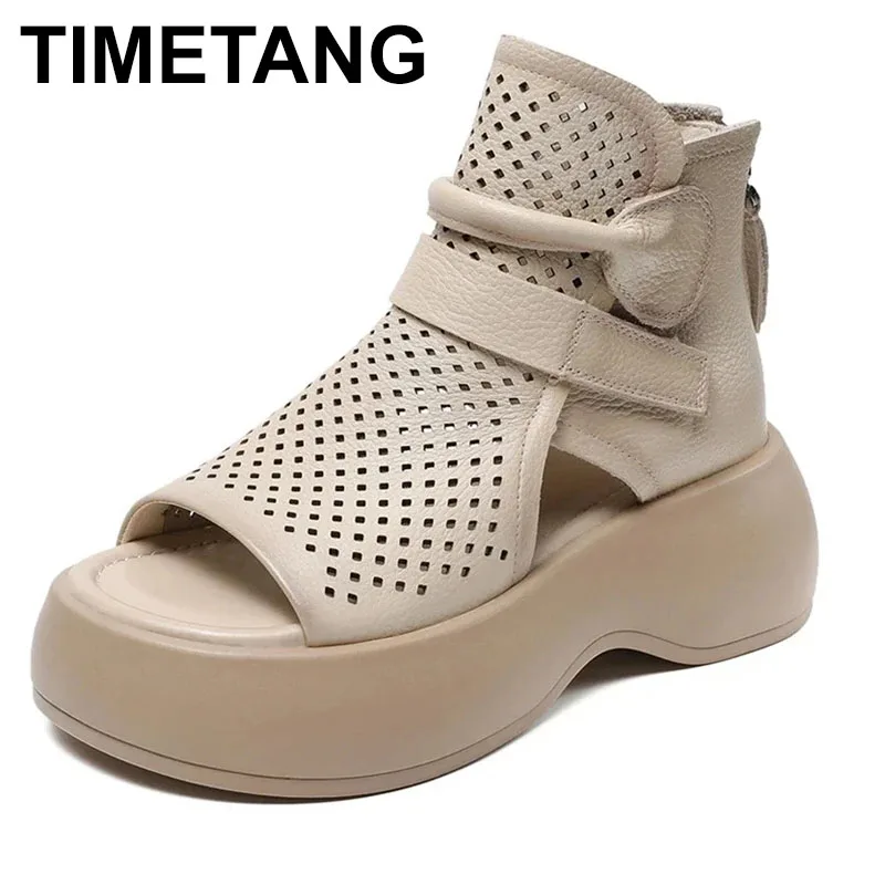 

2025 женские сандалии на платформе с открытым носком, модная женская обувь, уличные летние ботильоны, женские ботинки из натуральной кожи